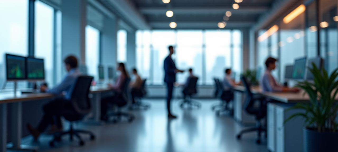 금융 회사의 현대적인 오피스 내부 전경